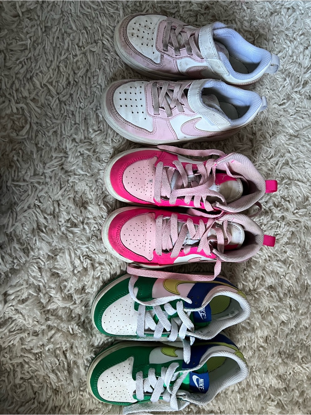 Nike Kids Sneakers in Pink, Hot Pink and Green Colorways